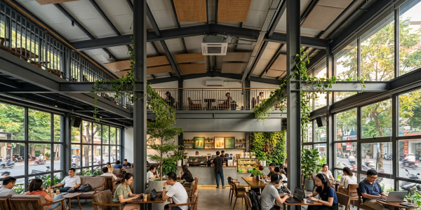 Thiết Kế Thi Công Cafe Nhà Thép Tiền Chế Tại TPHCM: Giải Pháp Chống Nóng & Cách Âm Triệt Để